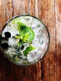 High angle view of drink on table