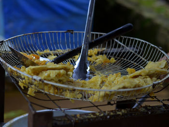 Close-up of fish on barbecue grill