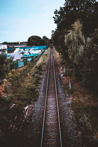 Railroad tracks against clear sky