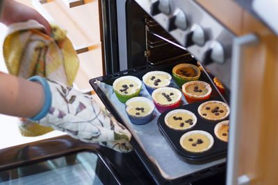 High angle view of person preparing food