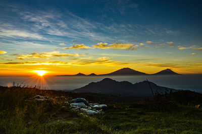 Scenic view of landscape against sky during sunset