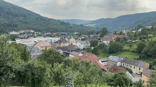 High angle view of townscape against sky