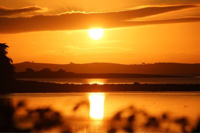 Scenic view of lake against sky during sunset