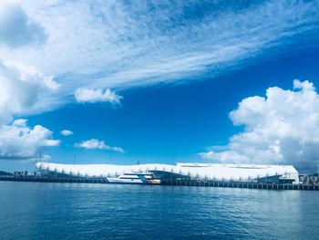 Scenic view of sea against blue sky