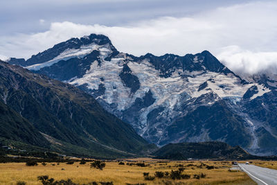 Scenic view of snowcapped mountains against sky