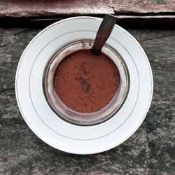 High angle view of coffee on table