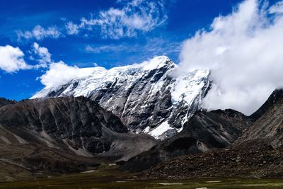 Scenic view of snowcapped mountains against sky