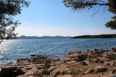 Scenic view of lake against clear sky