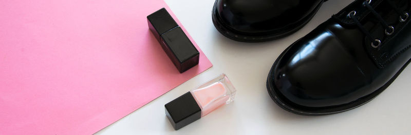 High angle view of camera on table