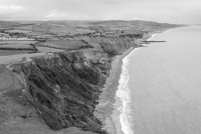 Black and white photo of the view from the top of thorncombe beacon on the dorset coastline