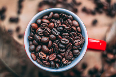 High angle view of coffee beans