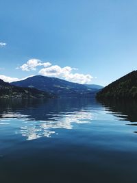 Scenic view of lake against blue sky