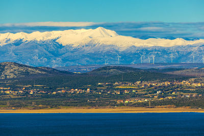 View on the velebit mountain from vransko jezero, vrana lake