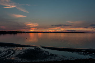 Scenic view of lake against sky during sunset