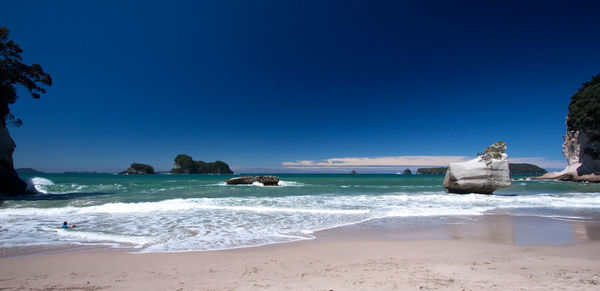 Scenic view of sea against clear sky