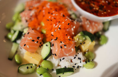 High angle view of chopped vegetables in plate