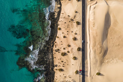 High angle view of woman on beach