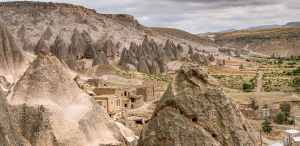 View of old ruins against mountains