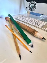 High angle view of pencil on table