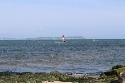 Scenic view of sea against clear sky