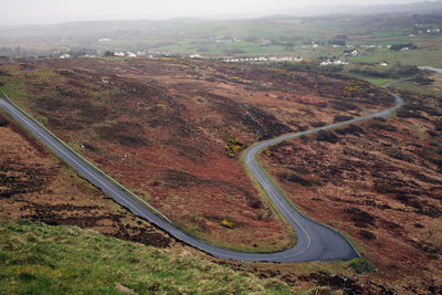 High angle view of winding road on land