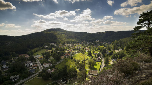 High angle view of townscape against sky