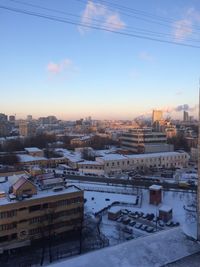 High angle view of cityscape during winter