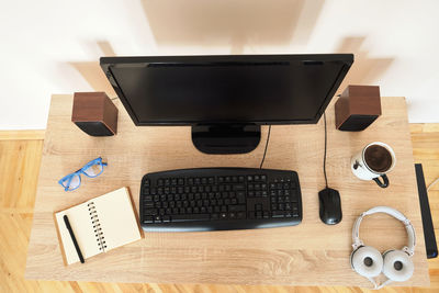 High angle view of laptop on table