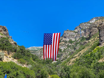 Red flags against clear blue sky