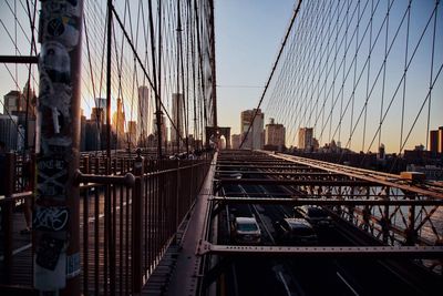 View of suspension bridge in city