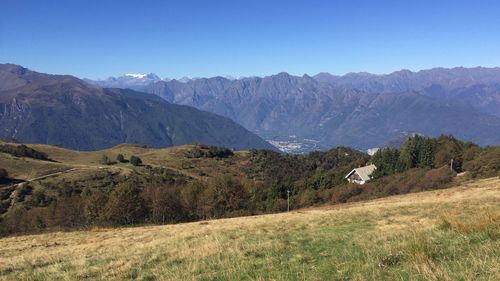 Scenic view of mountains against clear sky