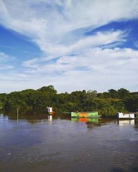 Scenic view of lake against cloudy sky