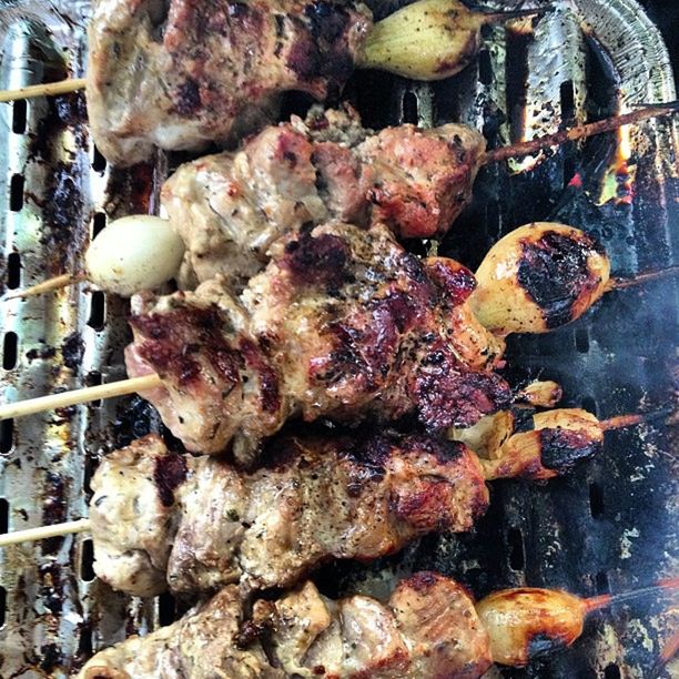 food and drink, food, meat, freshness, indoors, barbecue, close-up, roasted, barbecue grill, grilled, seafood, healthy eating, preparation, high angle view, cooking, fish, heat - temperature, metal, no people