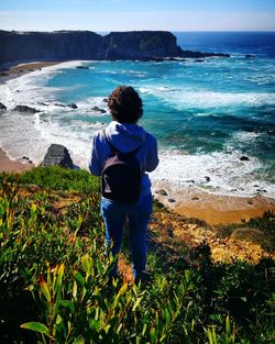 Rear view of man standing on beach