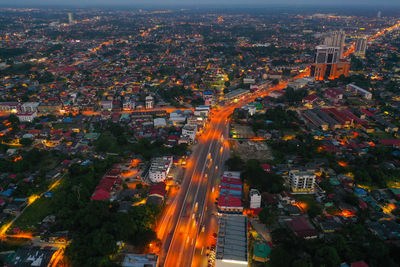 High angle view of city buildings