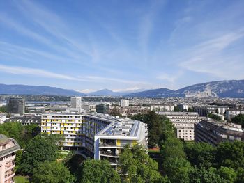 High angle view of townscape against sky