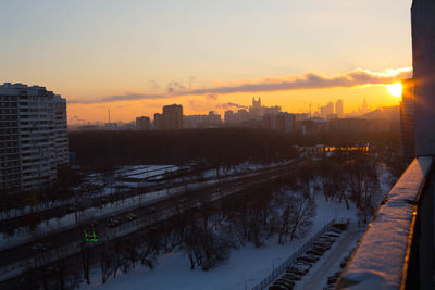 High angle view of cityscape during winter