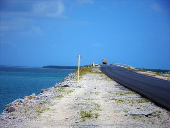 Scenic view of sea against blue sky