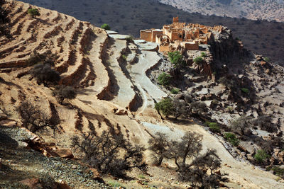 High angle view of old ruins on sunny day