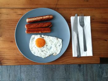 High angle view of breakfast served on table