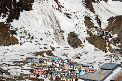 High angle view of buildings on mountain