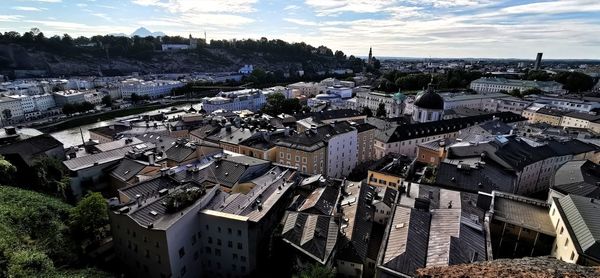 High angle view of townscape against sky