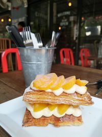 Close-up of dessert on table