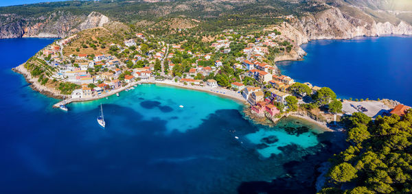 High angle view of island amidst sea