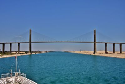 View of suspension bridge over sea