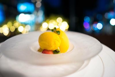 Close-up of dessert in plate on table