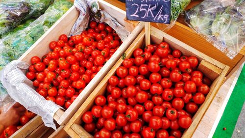 High angle view of tomatoes in basket