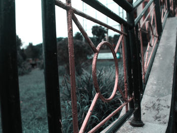 Close-up of rusty metal railing