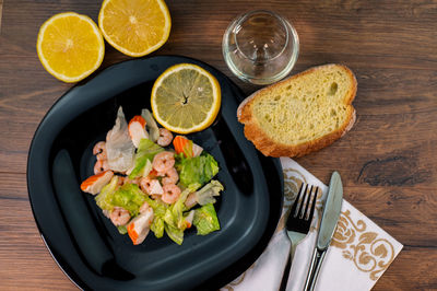 High angle view of breakfast on table