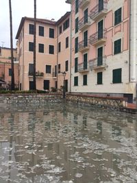 Reflection of building in lake